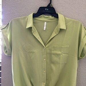 Chic Light Green Pinstripe Blouse